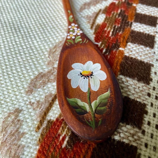 Vintage Floral Hand Painted Wooden Spoon - Kitchen Decor