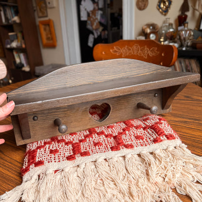 Vintage  Solid Wood Shelf with Heart Cut Out and Two Hangers