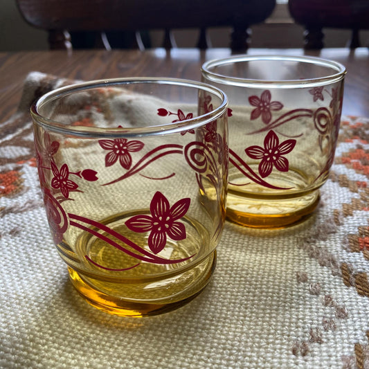 Vintage MCM Pair of Floral Stacking Glasses