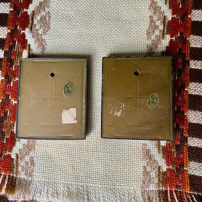 Two Small Puffed Antique Silk Print Picture Frames - Made in Italy