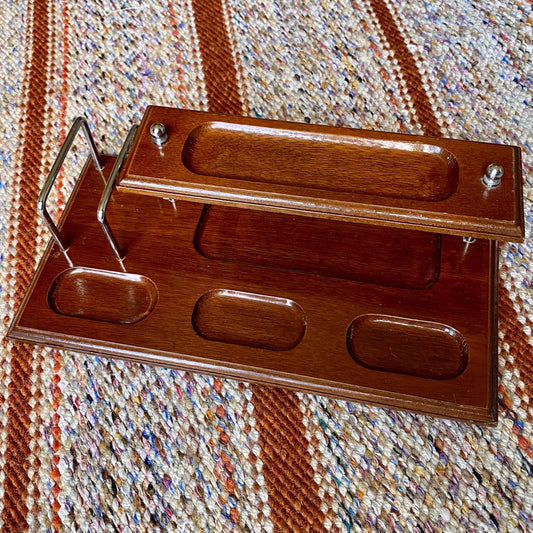 Vintage Dresser Valet Stand Organizer Tray Wood and Metal with Feet