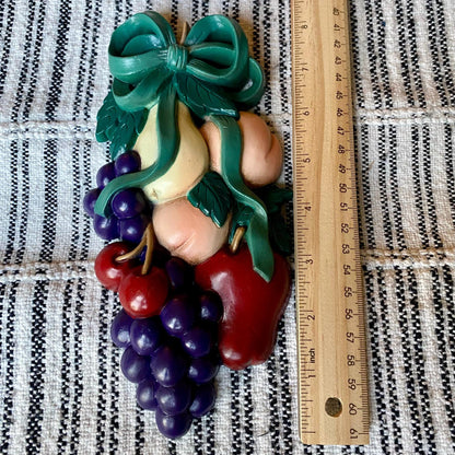Set of Two Vintage 1995 Burwood Bunch of Hanging Fruits Wall Plaques