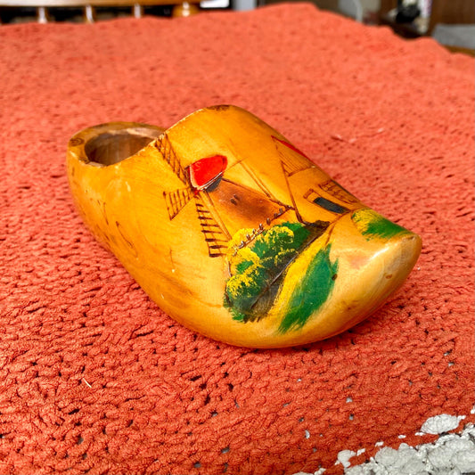 Vintage Authentic Hand Carved Wooden Dutch Clog Wall Hanging - Made In Holland