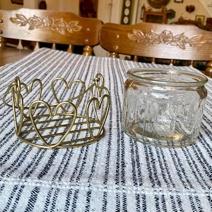 Home Interiors Gold Wire Heart Basket with Removable Glass Jar