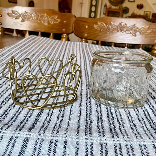 Home Interiors Gold Wire Heart Basket with Removable Glass Jar