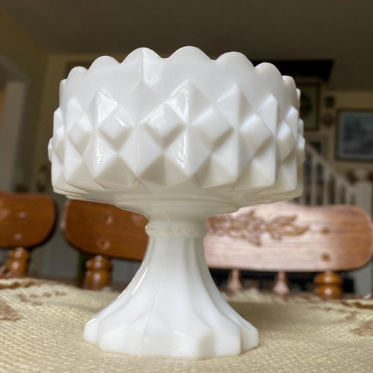 L.E. Smith Carousel Milk Glass Candy Dish (Missing Lid)