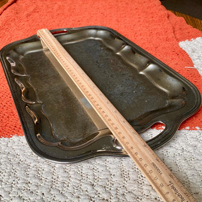 Vintage Irvingware Chrome-Plated Tray with Handles – Ornate Engraved Serving / Trinket Tray