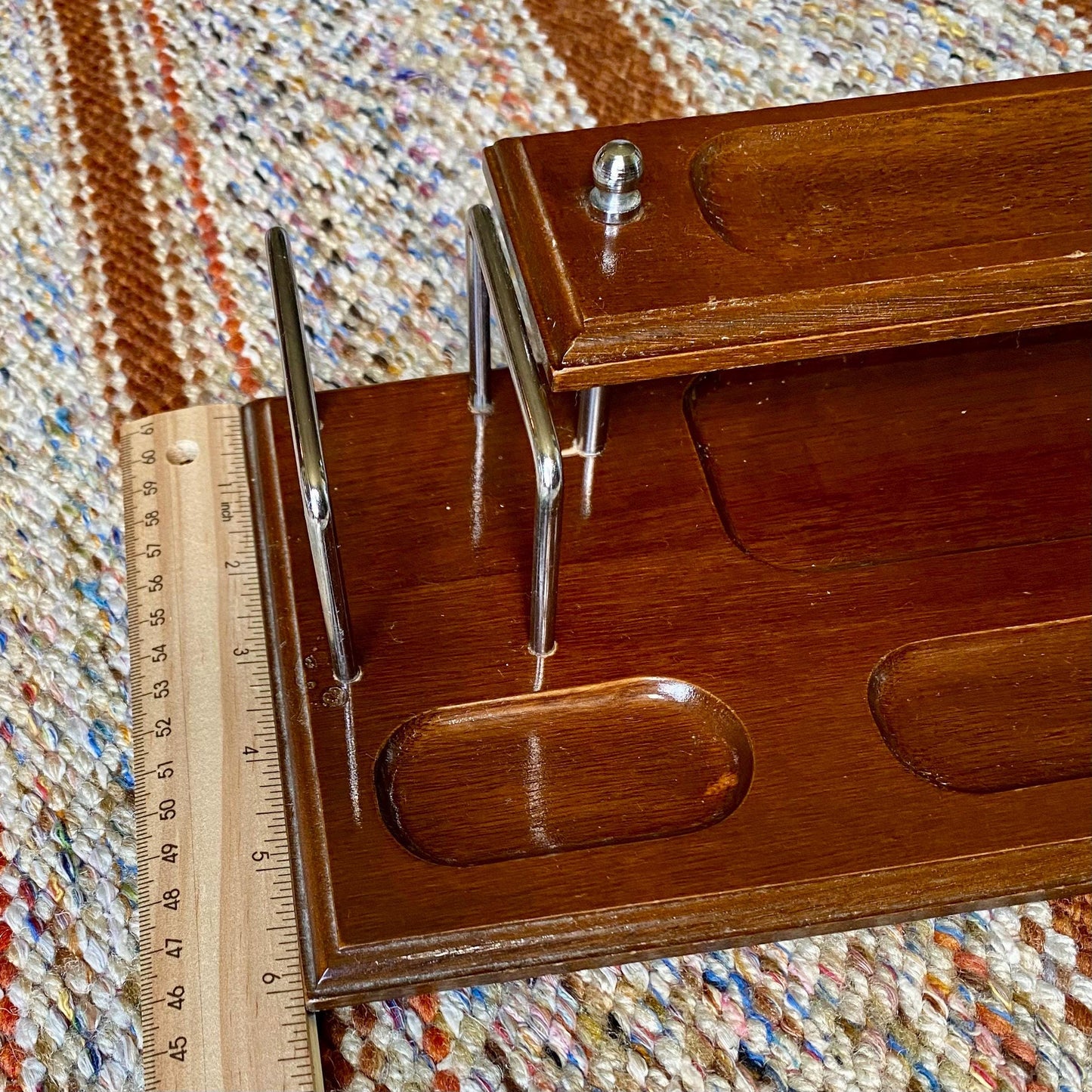 Vintage Dresser Valet Stand Organizer Tray Wood and Metal with Feet