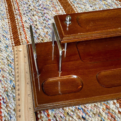 Vintage Dresser Valet Stand Organizer Tray Wood and Metal with Feet
