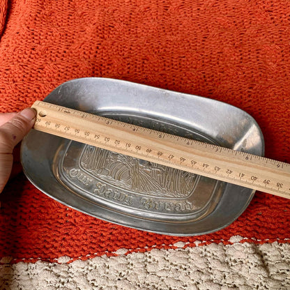 Antique 1960’s Pewter Platter Tray “Give Us This Day Our Daily Bread”