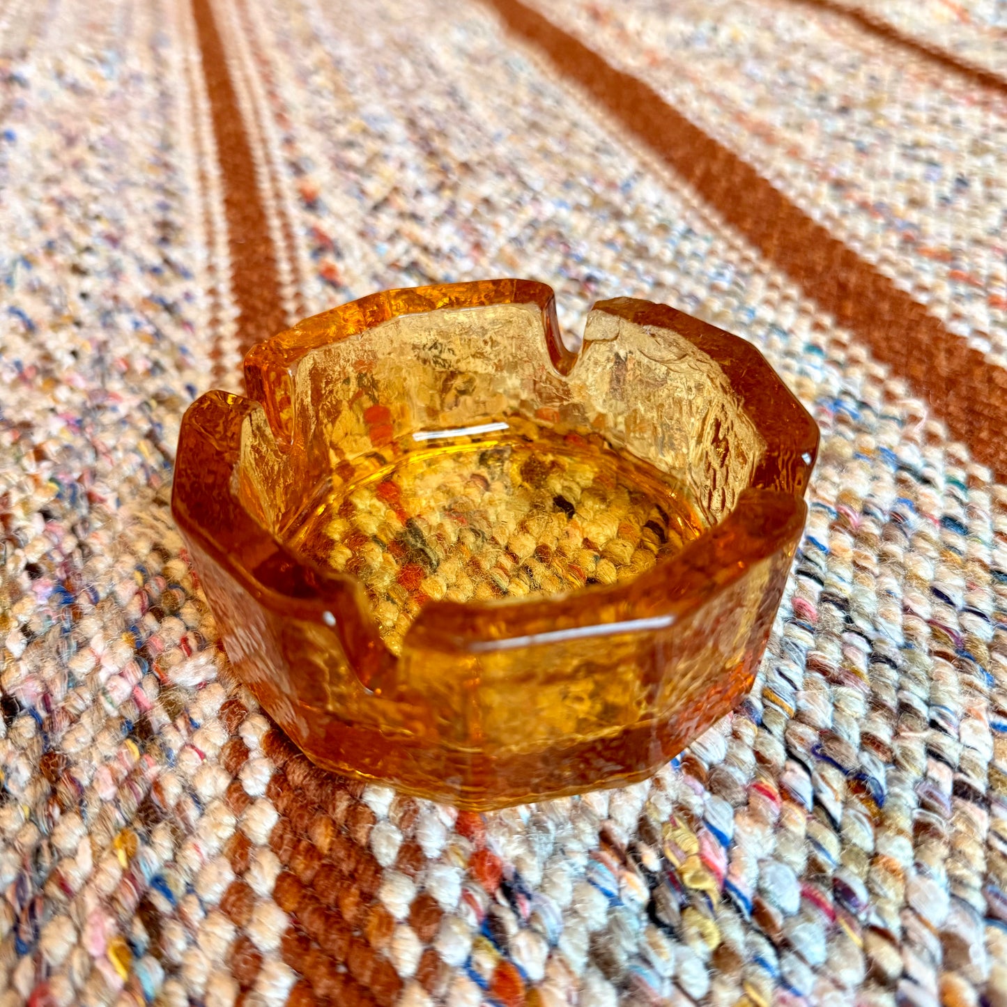 Vintage Mid-Century Modern Textured Amber Glass Ash Tray