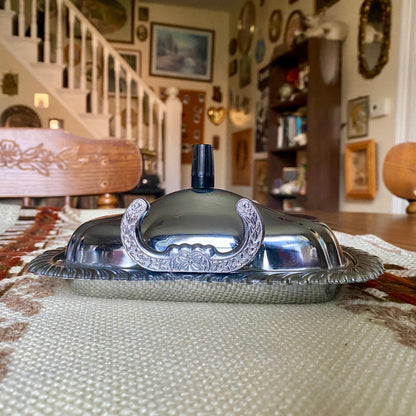 Vintage Chrome Ornate Butter Dish With Knife Holder
