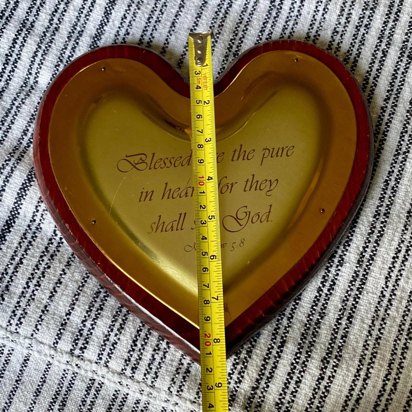 Vintage Wood and Brass Heart Shaped Bible Verse Wall Hanging