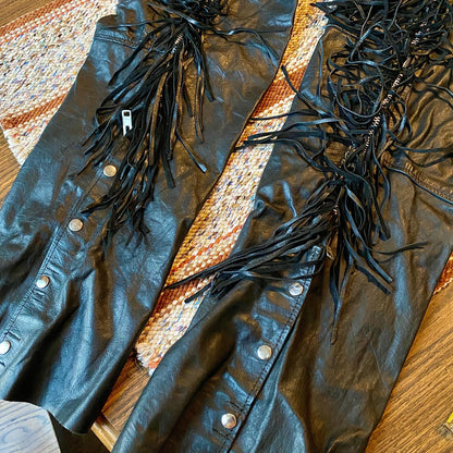 Black Fringe Barney’s Leather Biker Chaps