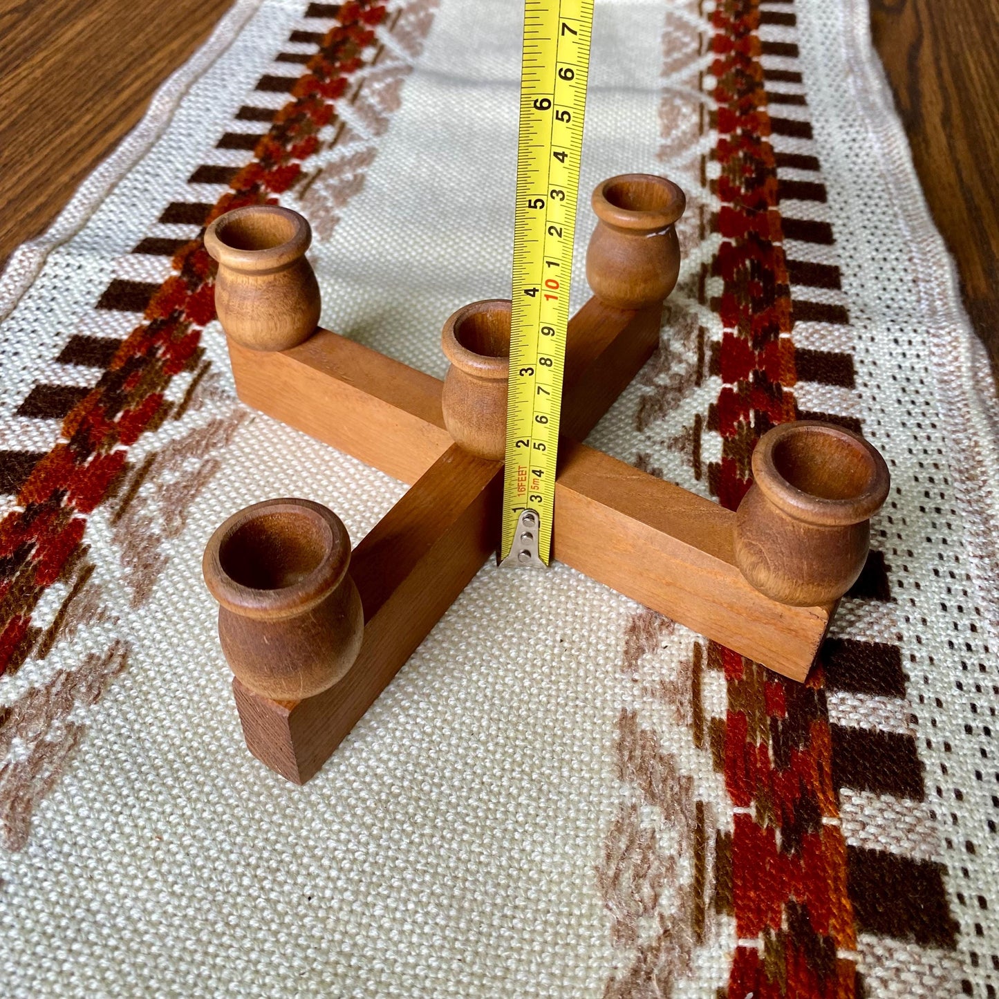 Mid-Century Modern Wooden Scandinavian Criss Cross 5 Candle Candelabra