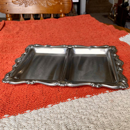 Vintage Metal 2-Compartment Serving Tray / Trinket Tray