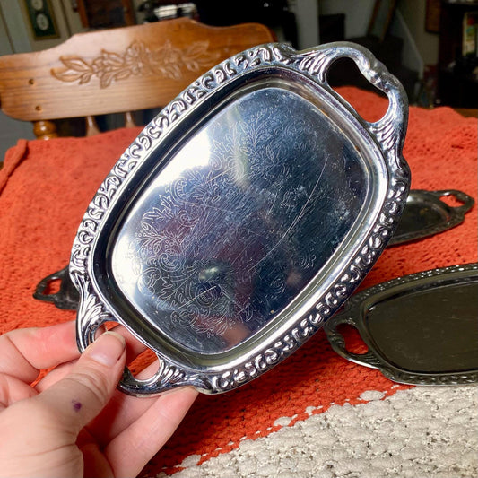 Set of THREE Mini Ornate Metal Trinket or Dessert Trays