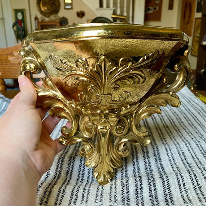 Vintage 1970's Ornate Acanthus Leaf Homco Golden Wall Pocket Planter