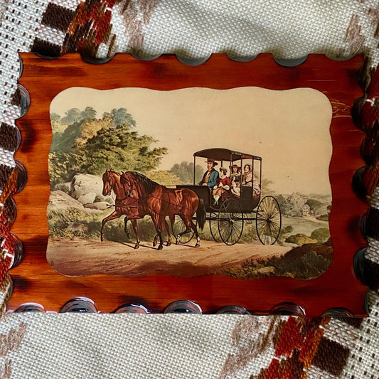 Vintage Currier & Ives Carriage Themed Painting In Resin And Wood