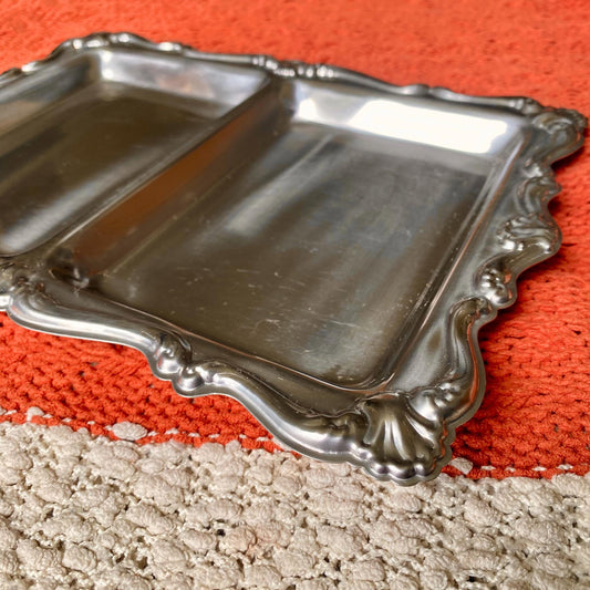 Vintage Metal 2-Compartment Serving Tray / Trinket Tray
