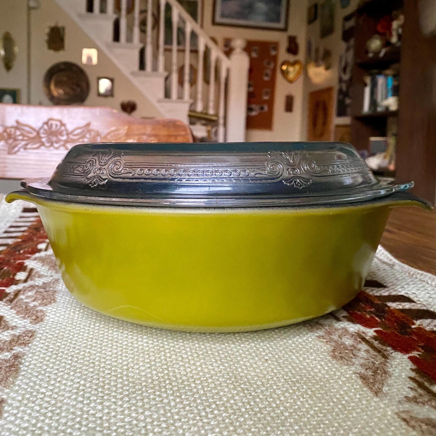 Vintage Anchor Hocking Fire King Teflon Casserole Dish With Ornate Lid