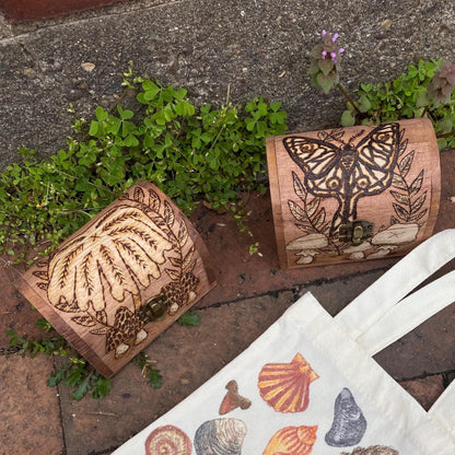 4.7x3.5x3.1” Mushroom Themed Woodburned Treasure Chest