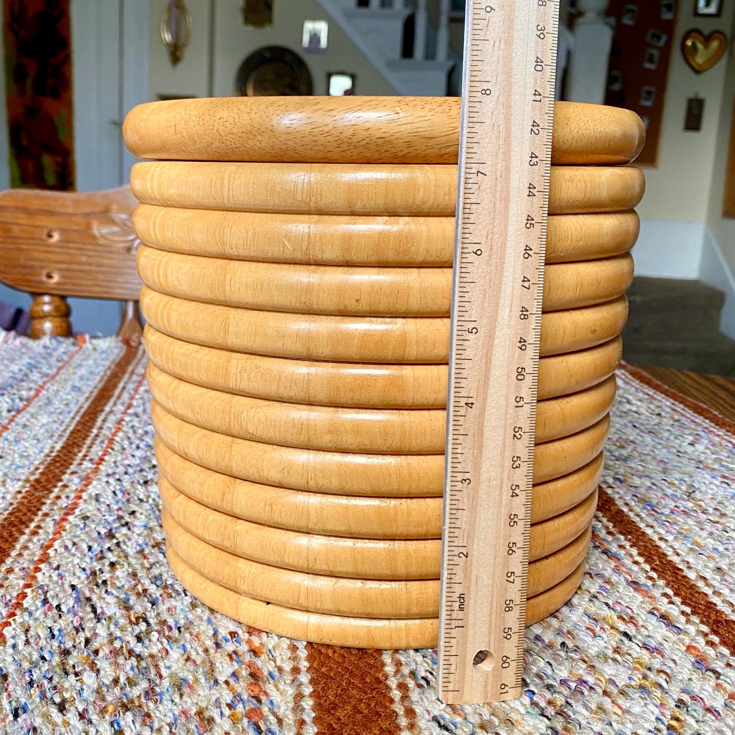 Heavy Wood Mid-Century Modern Ribbed Barware Ice Bucket