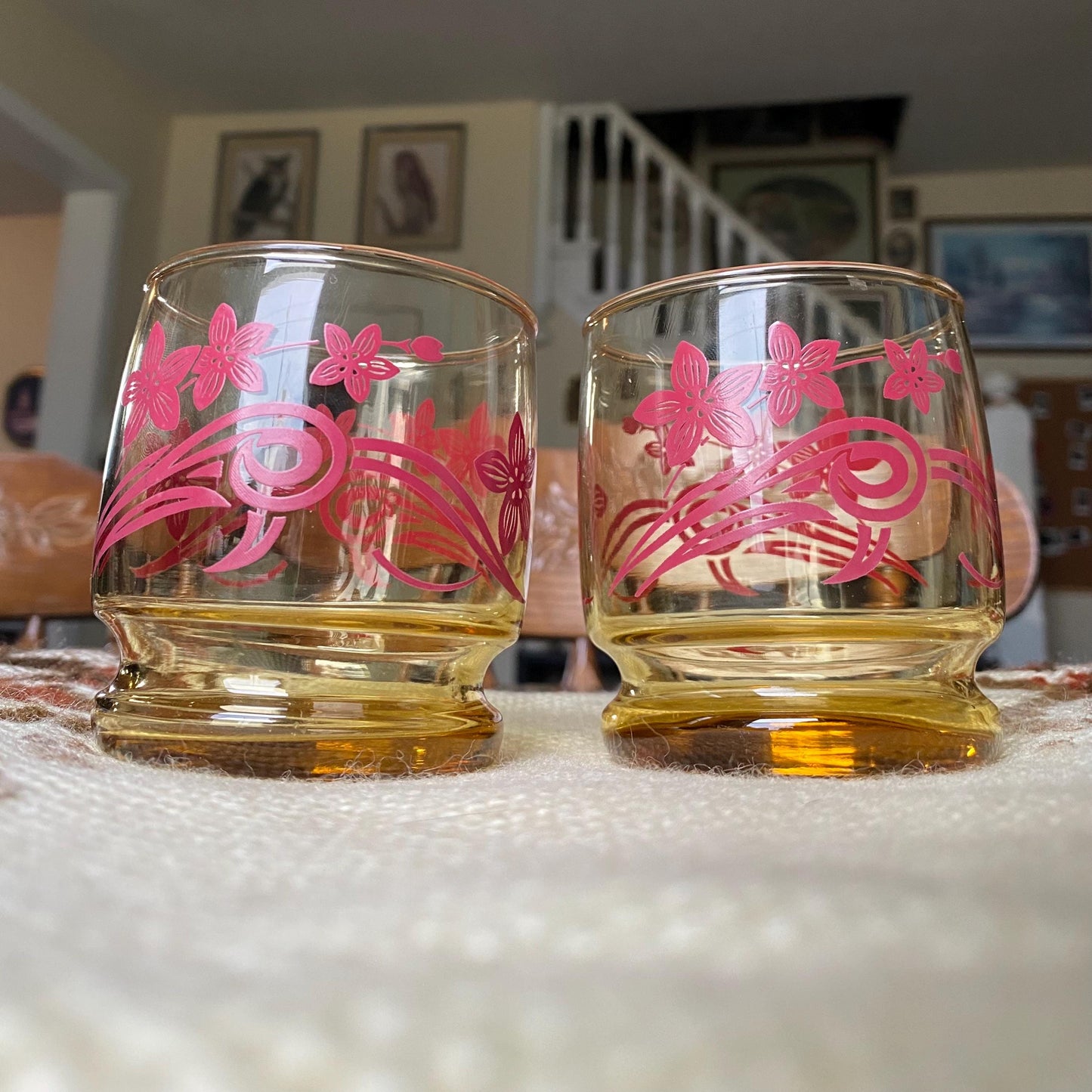 Vintage MCM Pair of Floral Stacking Glasses