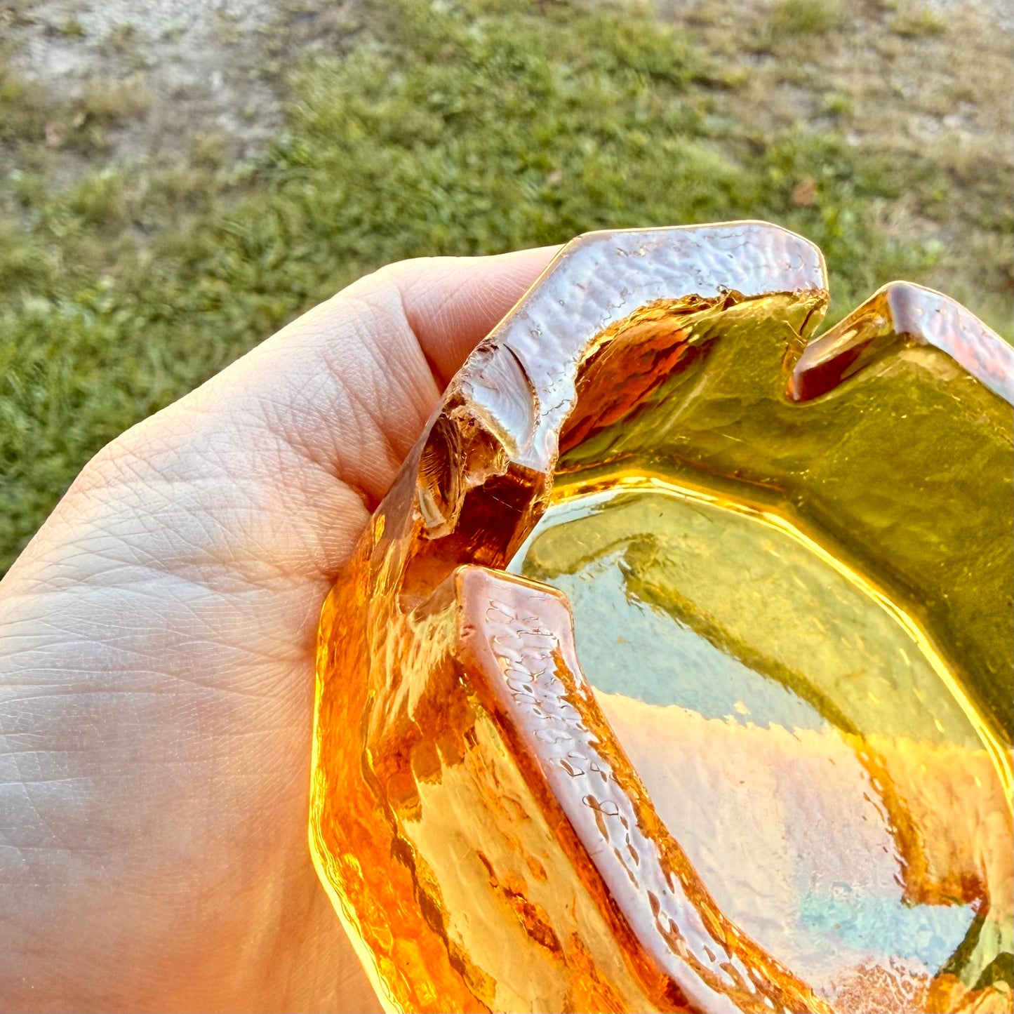 Vintage Mid-Century Modern Textured Amber Glass Ash Tray