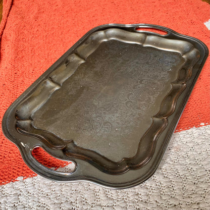 Vintage Irvingware Chrome-Plated Tray with Handles – Ornate Engraved Serving / Trinket Tray