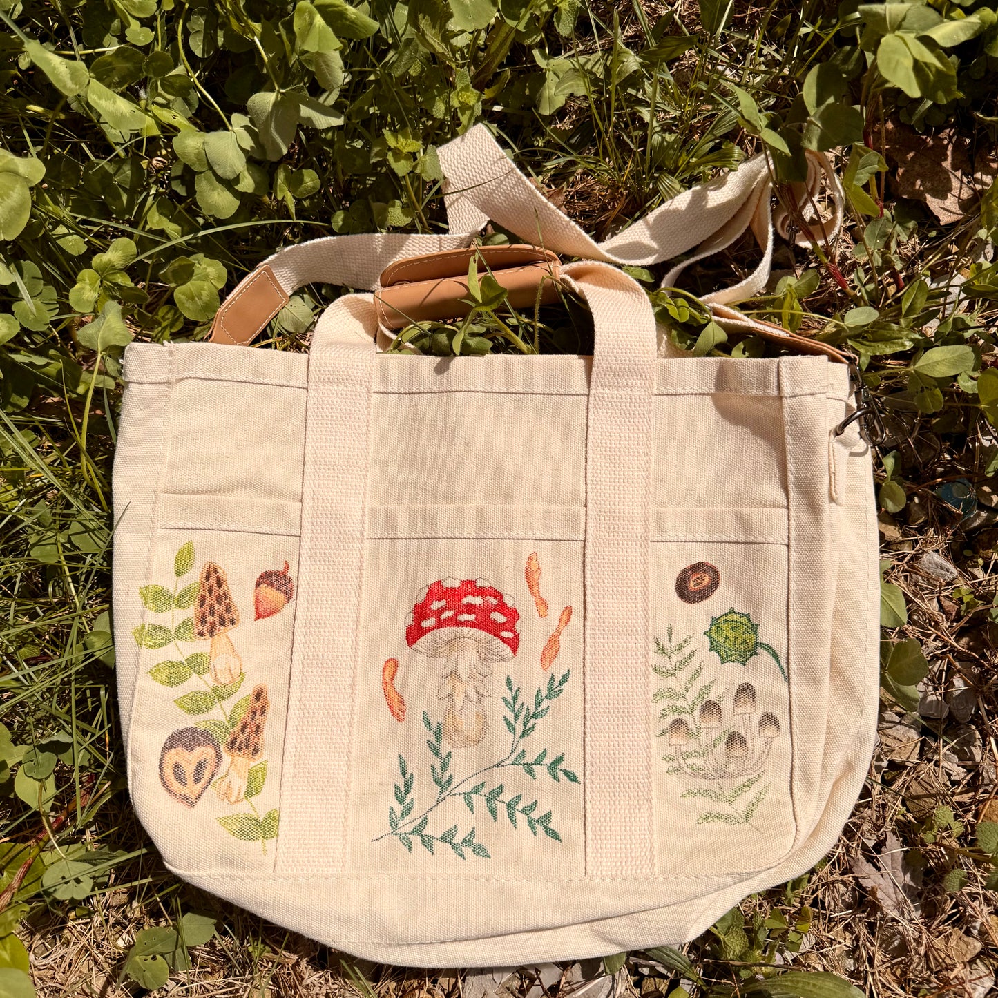 Hand Drawn Nature Themed Canvas Crossbody Bag