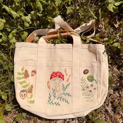 Hand Drawn Nature Themed Canvas Crossbody Bag