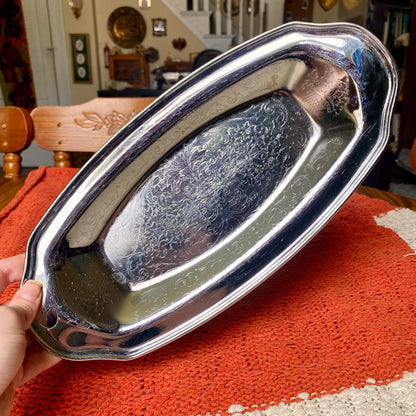 Vintage Irvinware Stainless Steel Chrome Etched Bread/Trinket Tray
