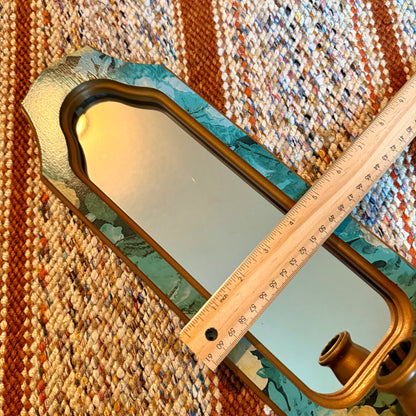 Vintage Gold and Floral Turquoise Homco / Burwood Style Wall Sconce Mirror