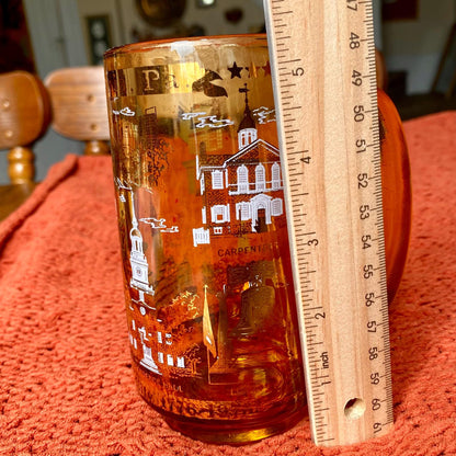 Vintage Philadelphia Commemorative Souvenir Amber Glass Beer Mug