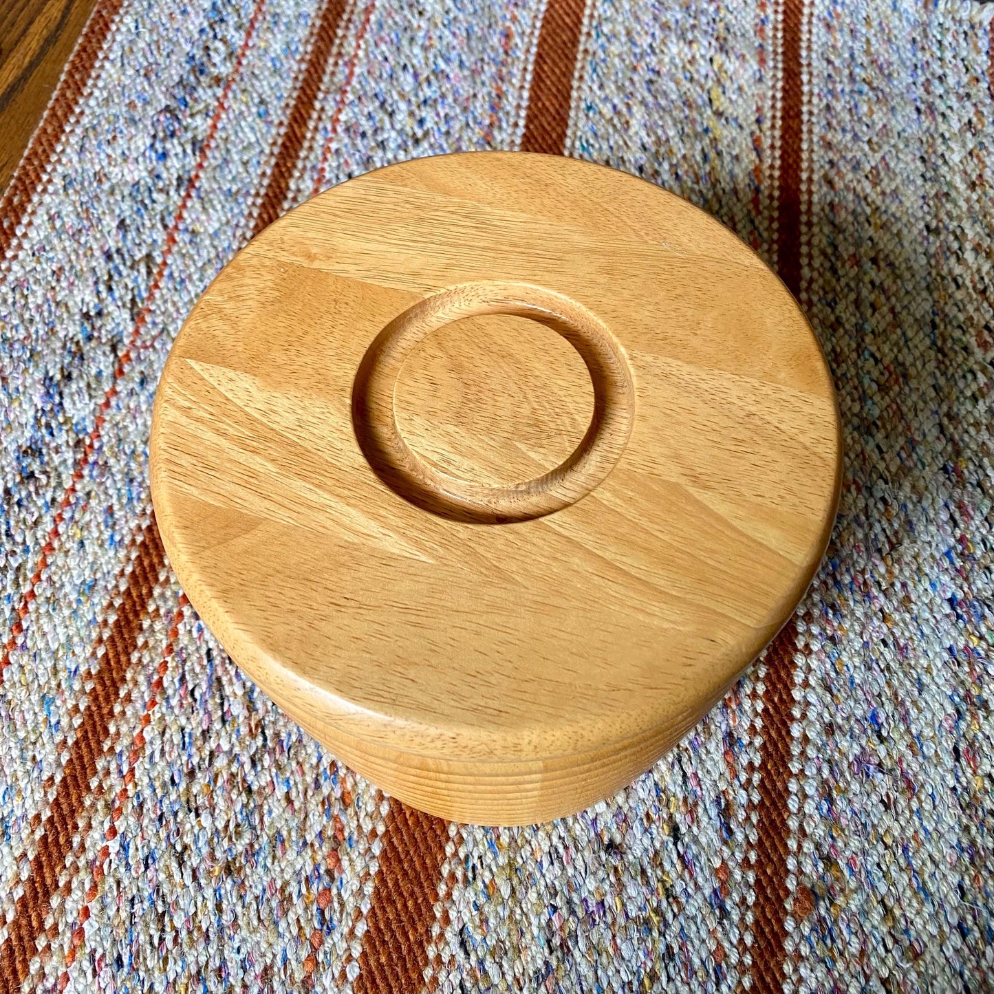 Heavy Wood Mid-Century Modern Ribbed Barware Ice Bucket