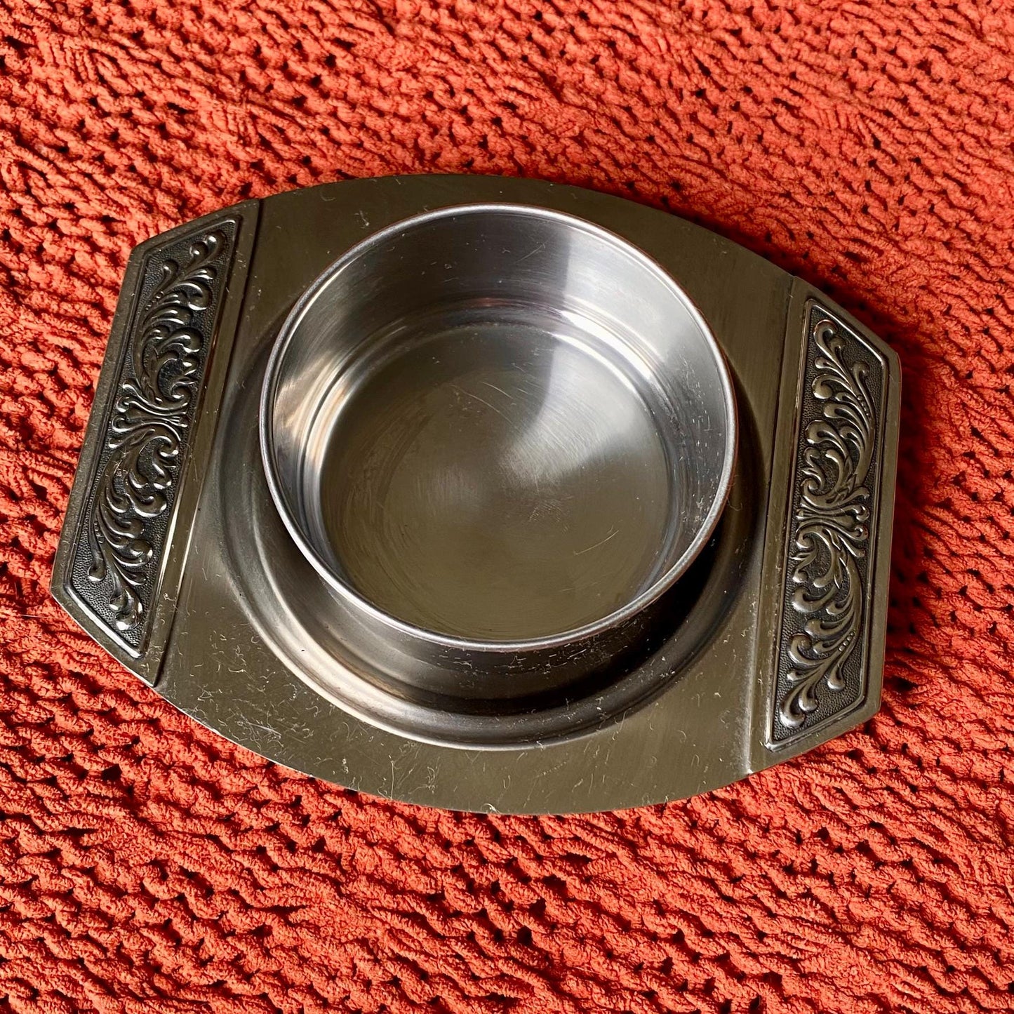 Vintage Mid-Century Modern International Stainless Steel Ornate Chip and Dip Tray