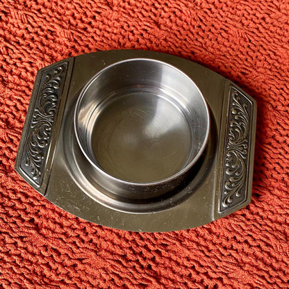 Vintage Mid-Century Modern International Stainless Steel Ornate Chip and Dip Tray