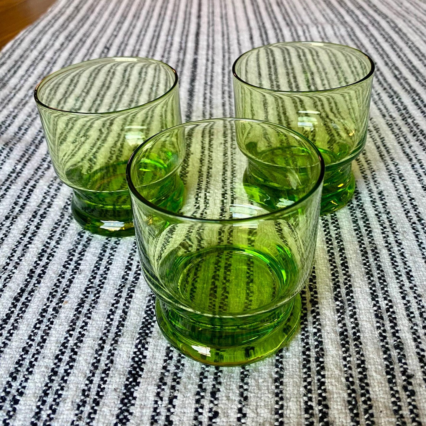 Set of 3 Vintage 1980s Green Green Apple Cocktail Tumblers, Heavy, Double Base
