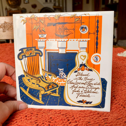 Screen Craft Hand Decorated Tile / Trivet Made in West Yarmouth, Massachusetts - "Blessed is the House"