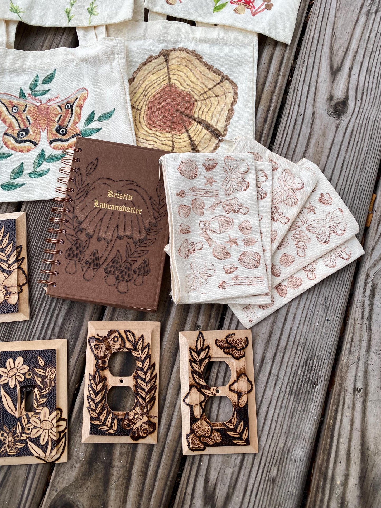 Nature Themed Hand Carved Stamped Pouches