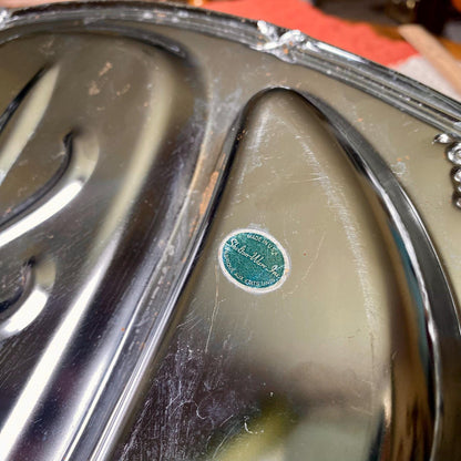 Vintage Shelton-Ware Chrome Serving / Trinket Tray with Three Compartments and Ornate Fruit Design on Edges