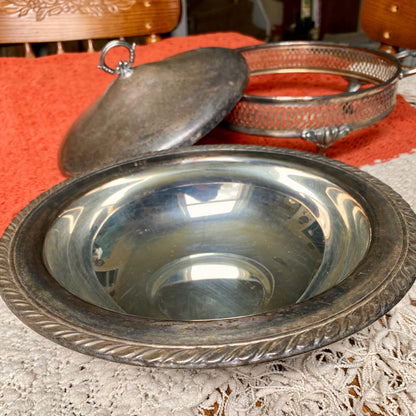 Mid-Century Footed Silver Plated Covered Chafing Dish Casserole Warmer