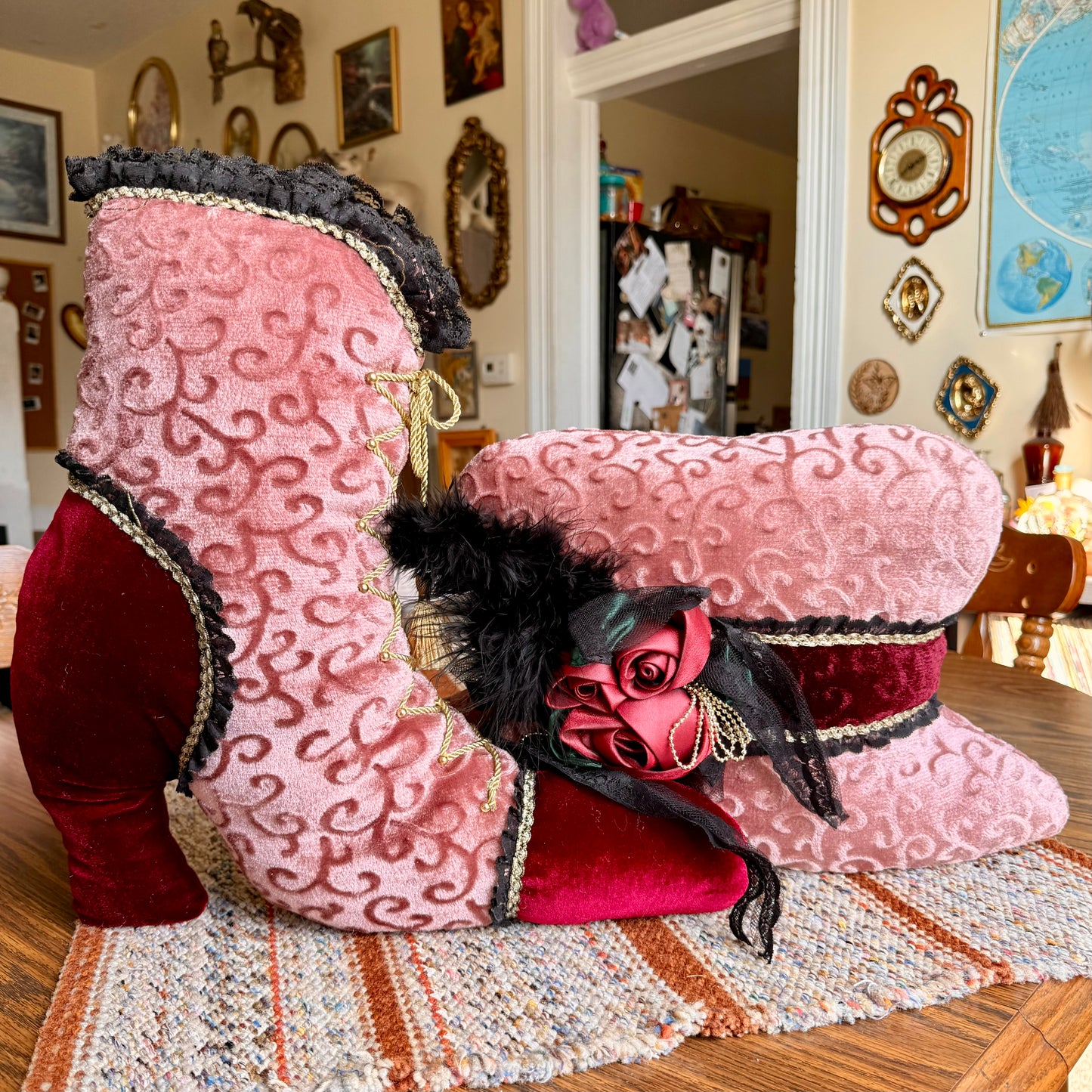 Vintage Velvet Victorian Style Boot and Hat Throw Pillows
