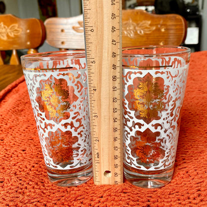 Set of Two Vintage White and Gold Lace Moroccan Moorish Tumbler Cocktail Glasses