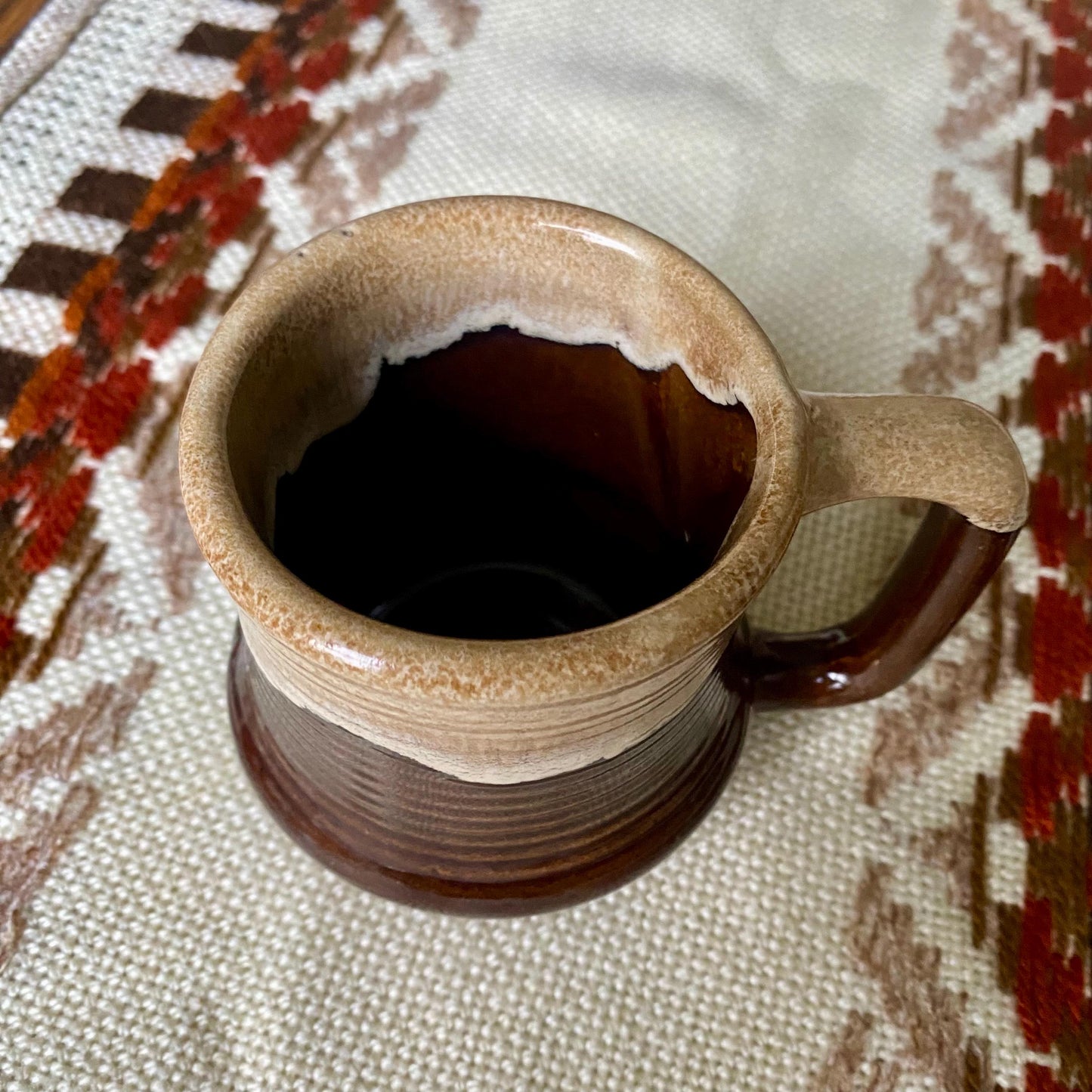 Vintage Mid Century Modern Brown And Tan Stoneware Mug