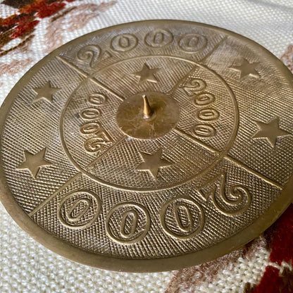 Vintage Brass 2000s Themed Pillar Candle Holder Plate