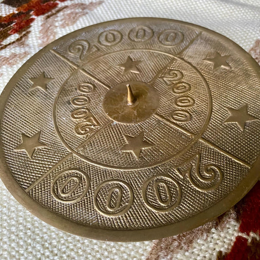 Vintage Brass 2000s Themed Pillar Candle Holder Plate