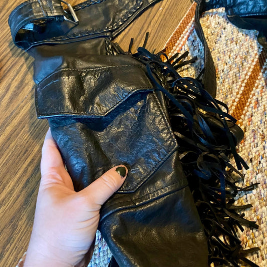 Black Fringe Barney’s Leather Biker Chaps