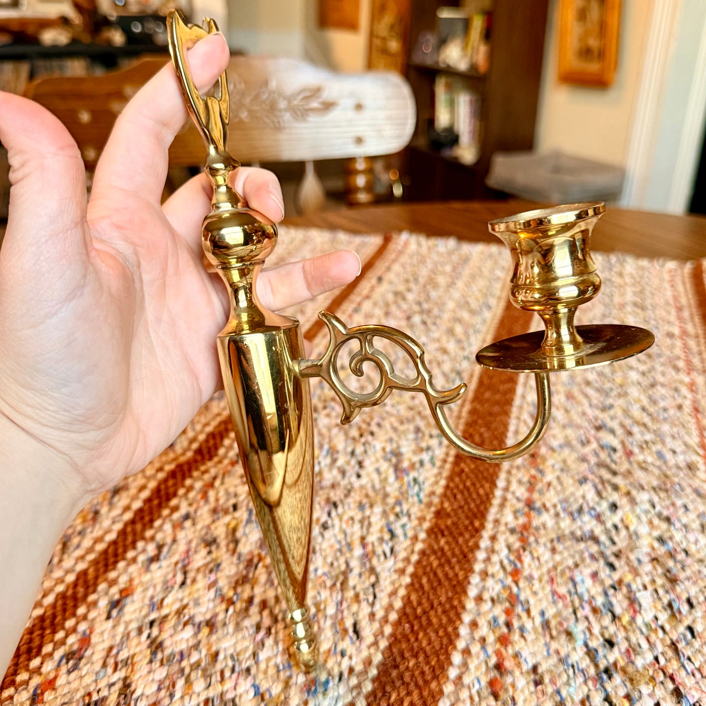 Vintage Mid-Century Modern Brass Wall Sconce Taper Candle Holder